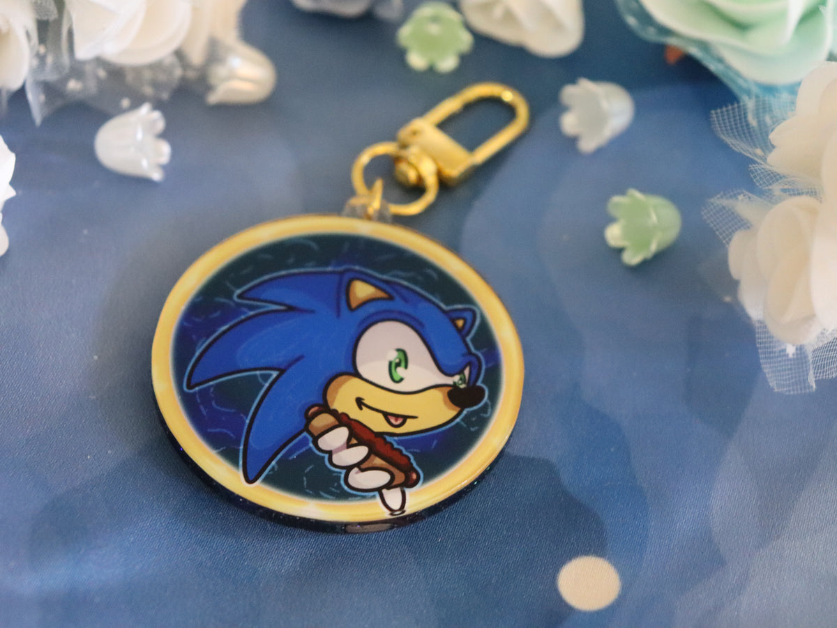 Sonic Glitter Acrylic Charm